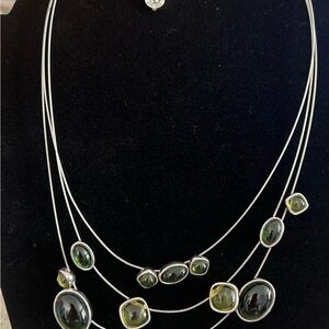 Napier Silver Multi-Strand Necklace with Green Tone Accents. Wire Jewelry